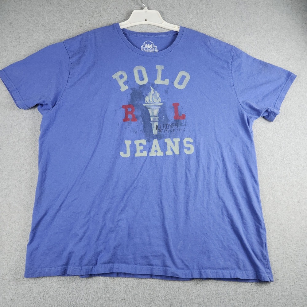 Polo Ralph Lauren T-Shirt Mens XXL Blue Graphic Cotton Short Sleeve Crew Neck